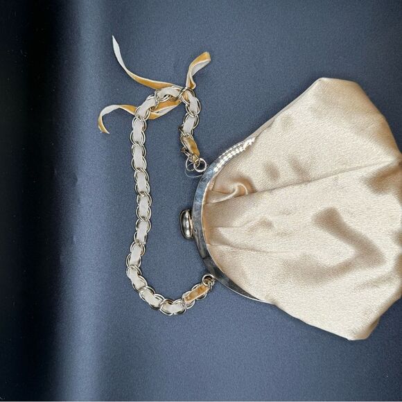 Glamorous Gold Satin Evening Bag with Chain - Picture 2 of 4